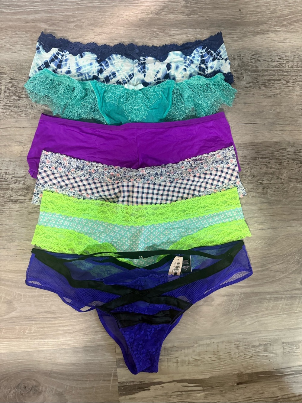 Victoria's Secret Cheeky Panty Bundle - Teal, Purple, Neon Green, Navy